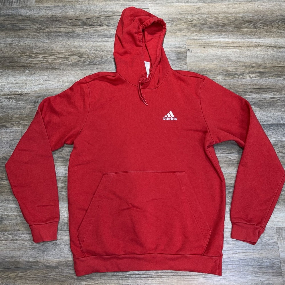 Adidas Essentials Fleece Pullover Hoodie Mens Large Bright Red Kangaroo Pocket